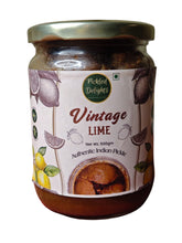 Load image into Gallery viewer, Jar of 'Vintage Lime' pickle with a decorative label on a white background