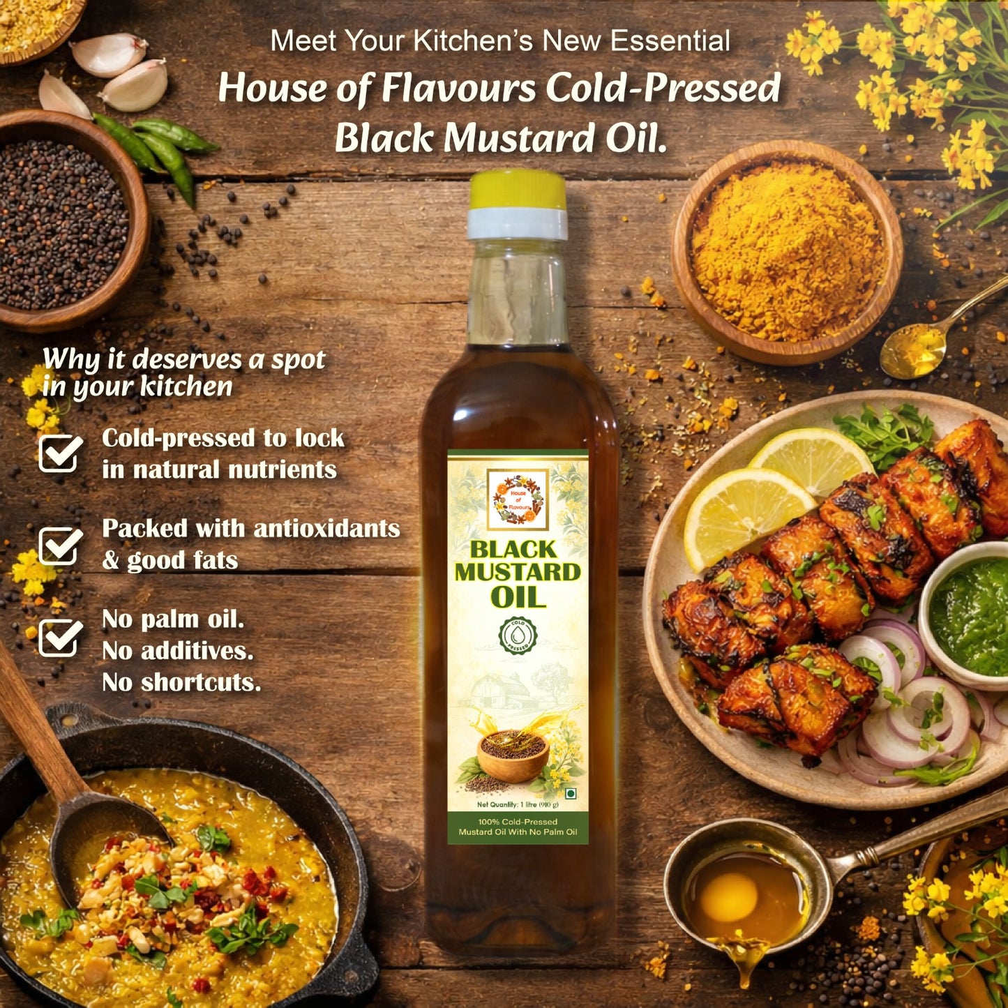 House of Flavours Black Mustard Oil - 1 liter
